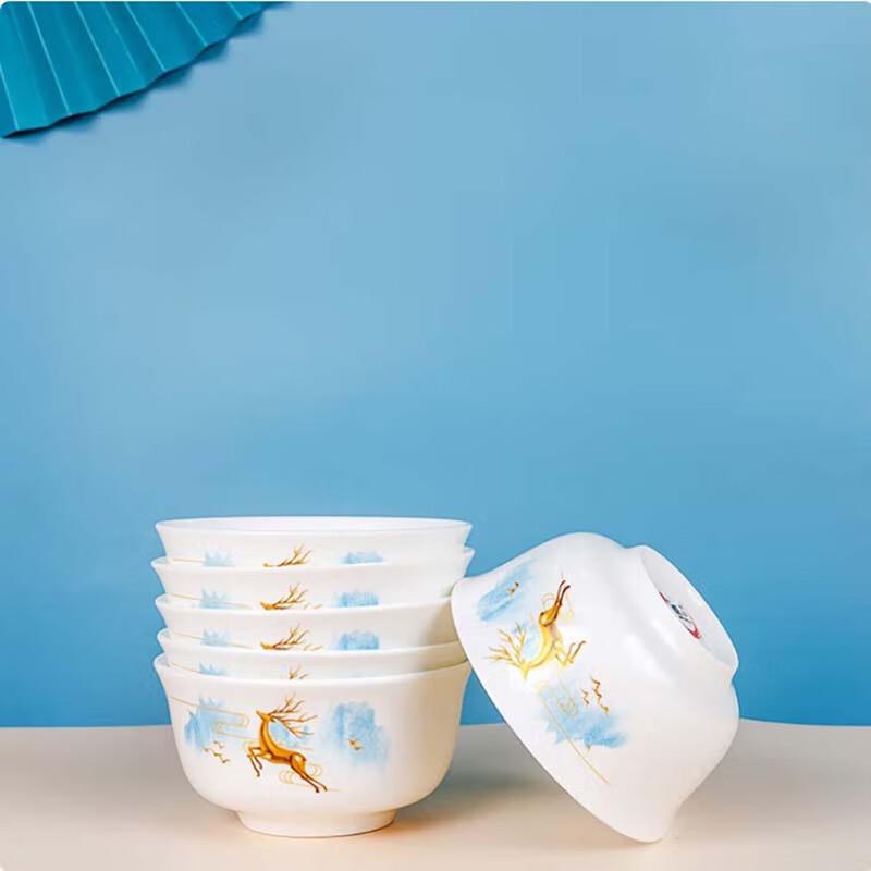 Tang Hui Auspicious Deer Enamel Bowl Set