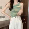 Summer Women's Rainbow Striped Knitted Camisole Sleeveless Short Bottoming Shirt Top Vest for Women