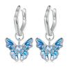 WOSTU 925 Sterling Silver Blue Butterfly Drop Hoop Earrings Women Dreamy Zircon oil printed Ear Clips Statement Wedding Jewelry