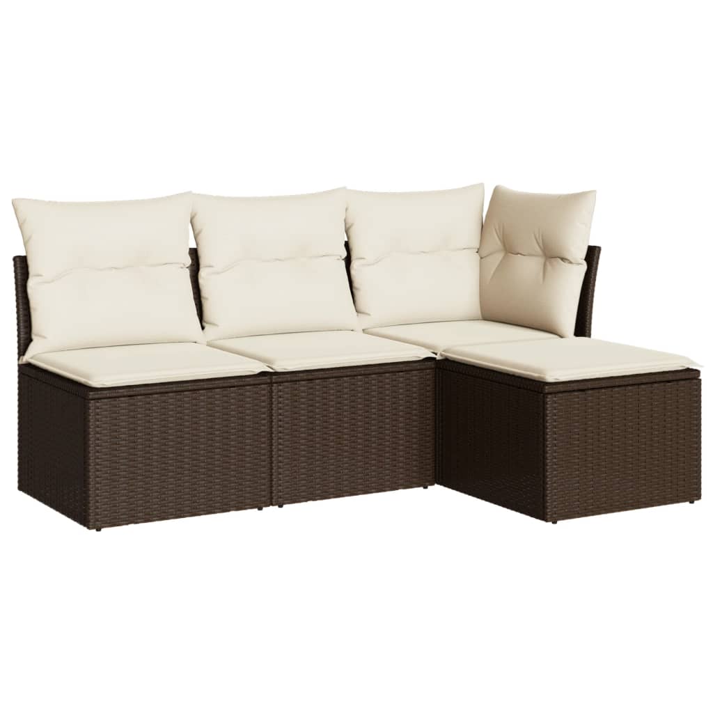 Vidaxl 4-Seater Garden Lounge Set, Cushions, Brown Rattan Pe