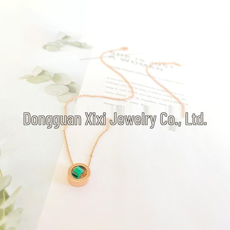 Rose Gold Double Layer Clavicle Chain Bracelet & Malachite Necklace - Korean Japanese Elegant Style