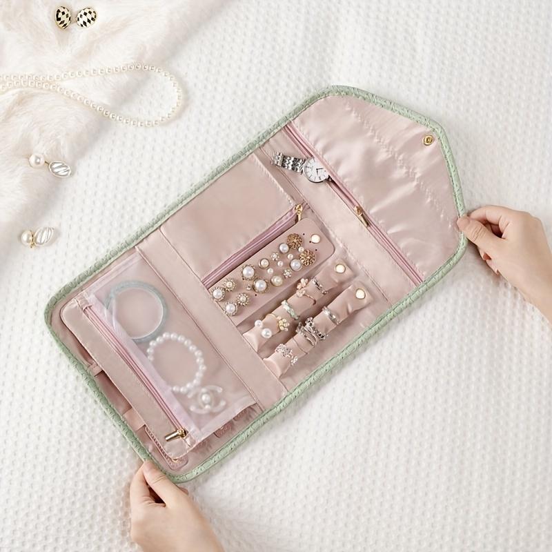 1pc Pu Leather Travel Jewelry Organizer Case Foldable Jewelry Roll Journey Rings Necklaces Earrings Brooches Bracelets