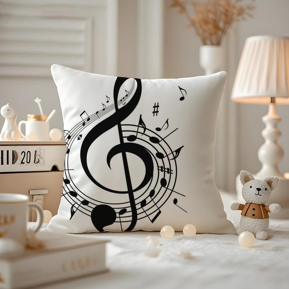 Sheet Music Printing Cushion Cover Antidustmite Pillowcase Invisible zipper silky short plush Sofa cushion cover
