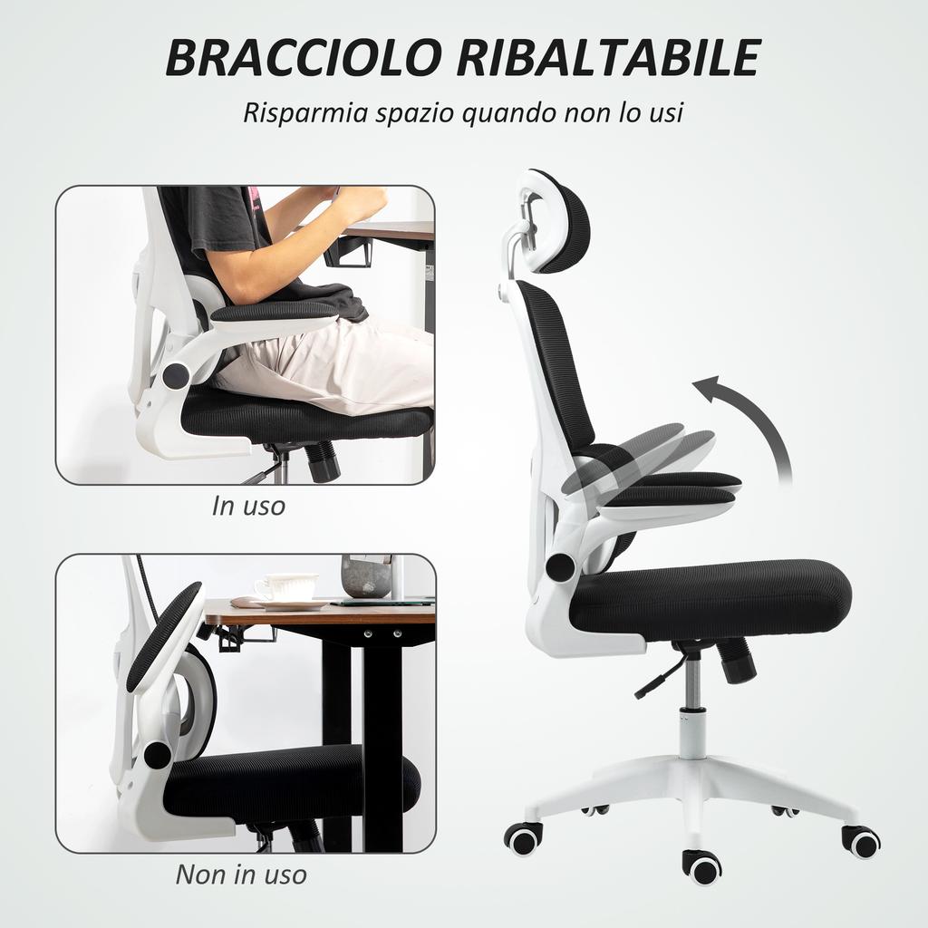 Swivel Office Chair with Adjustable Headrest and Height, Flip-Up Armrests and Tilt, Black