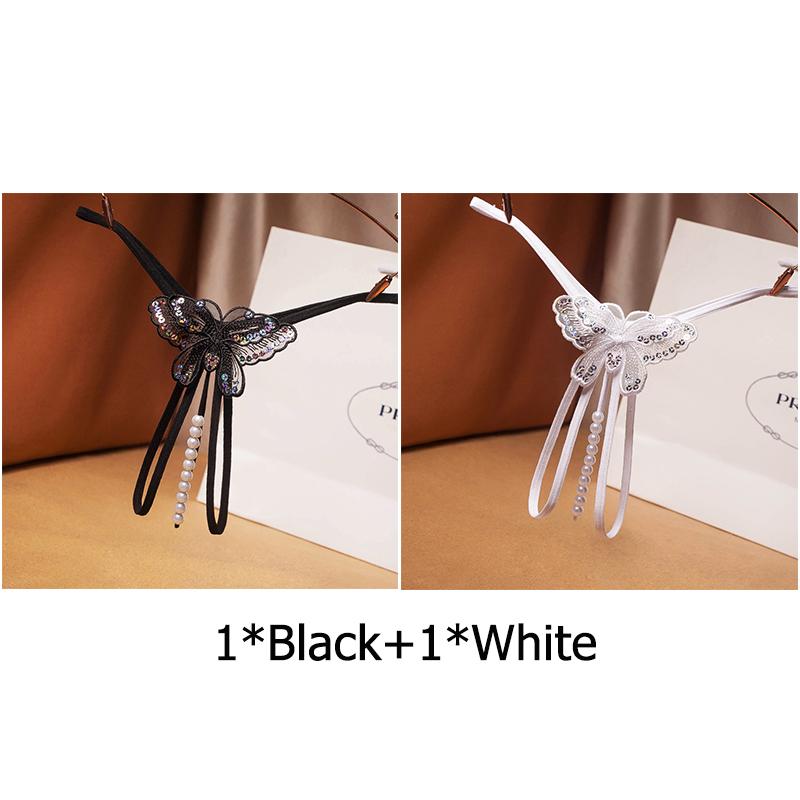 Erotic G-string Open Crotch Panties Sexy Butterfly Sequins Underwear Crotchless Pearls String Embroidery Thong