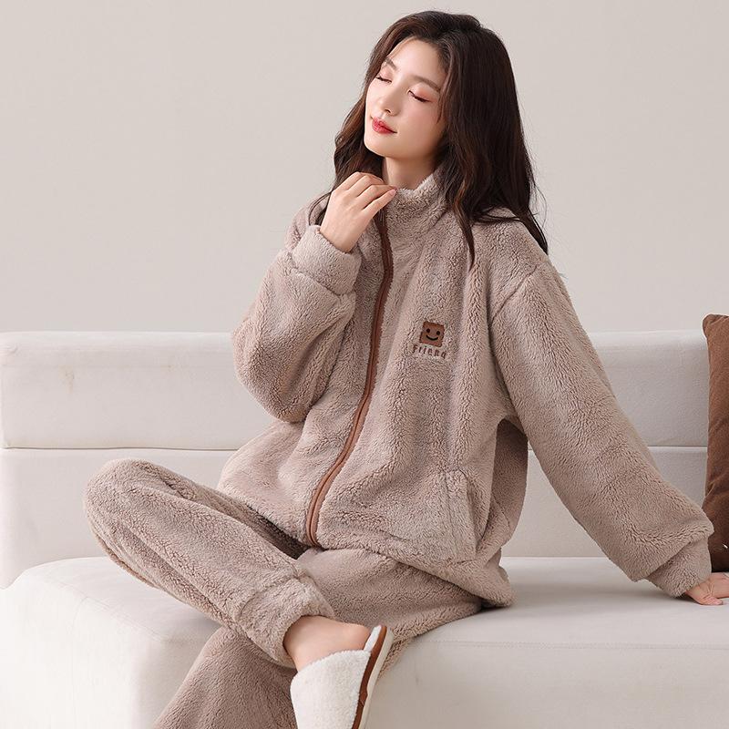 Couple Pajamas Women'S Coral Fleece Autumn And Winter Thickened Fleece Flannel Men'S Winter Warm Loungewear Set