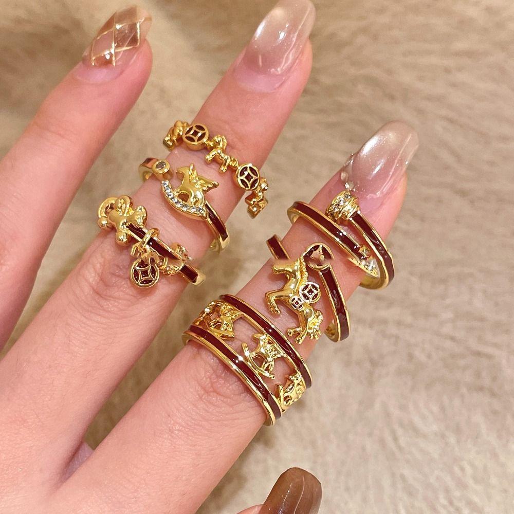 Adjustable Zodiac Horse Ring Cartoon Opening Ring Creative New Year Rings Gift