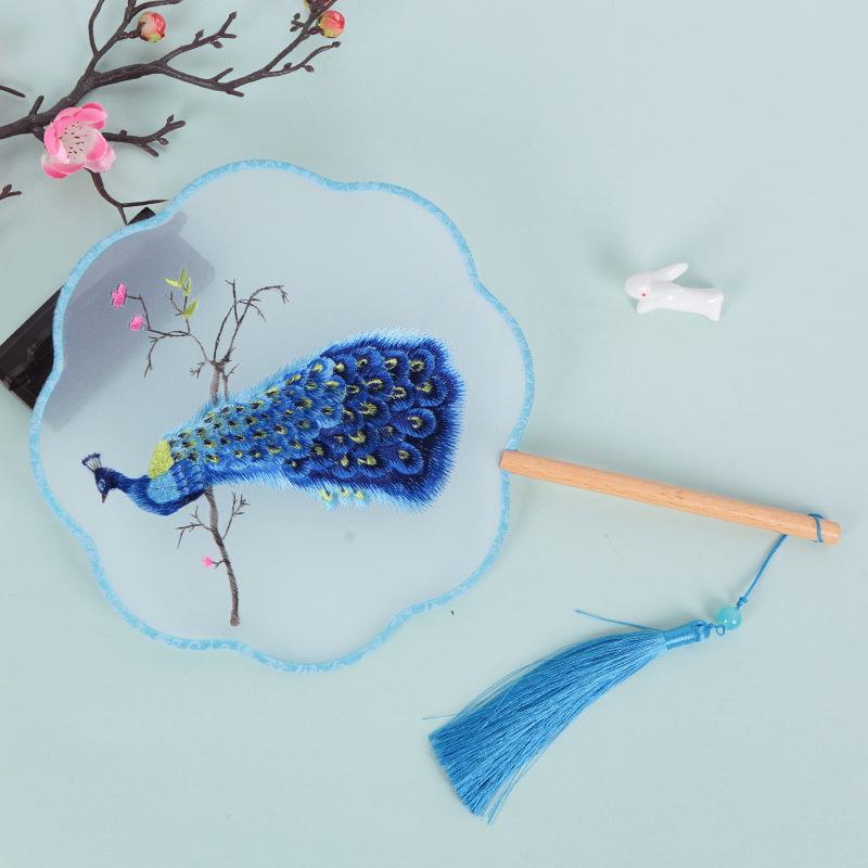Chinese Embroidered Eight-Petal Round Dance Fan with Tassel - Perfect for Hanfu and Qipao Costumes