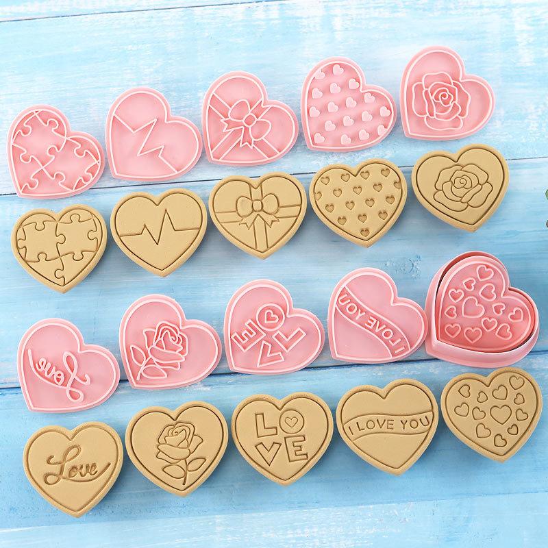 10 Stück Valentinstag 3D Ausstecher, Herzförmige Keksstempel DIY Pressformen Für Love You Blume Herz Ausstecher