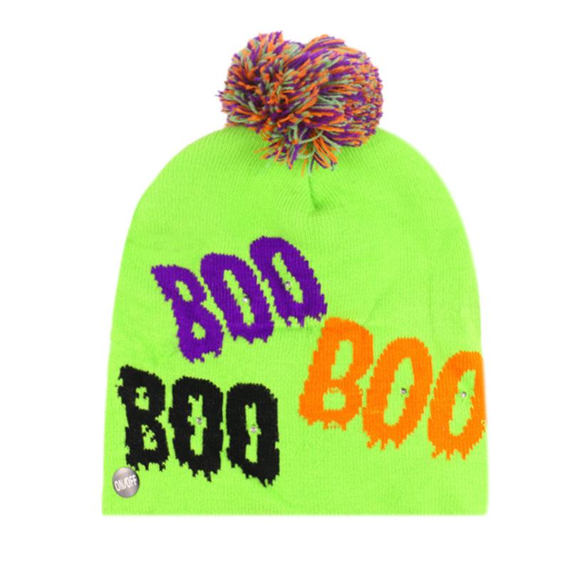 Divertente cappello lavorato a maglia con teschio fantasma di zucca per feste natalizie a LED per Halloween
