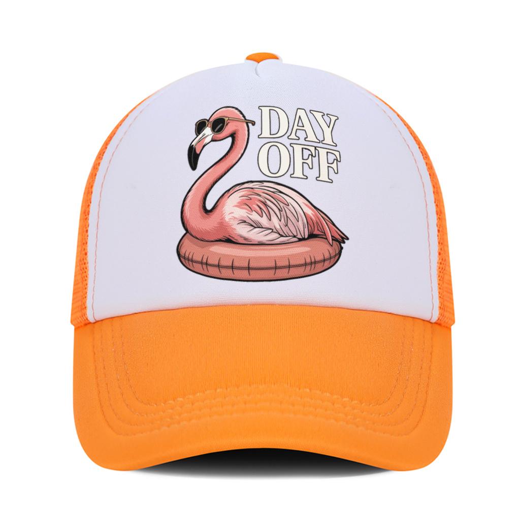 Flamingo Day Off Graphic Trucker Hat Mesh Baseball Cap Adjustable Unisex Casual Breathable