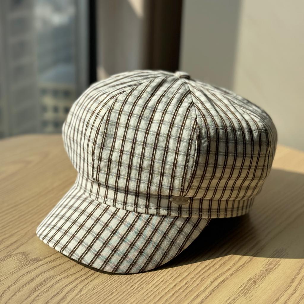 New British retro plaid Hong Kong style octagonal hat children's spring versatile face painter hat fashion cap