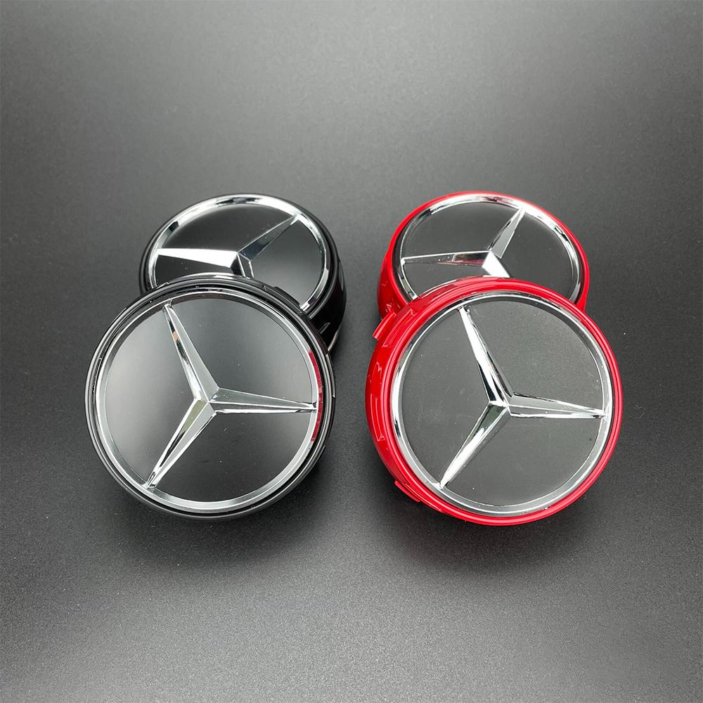 EFQXA1 4Pcs 75mm Black Red Raised Car Wheel Center Caps for Mercedes Benz AMG Styling Caps A0004000900
