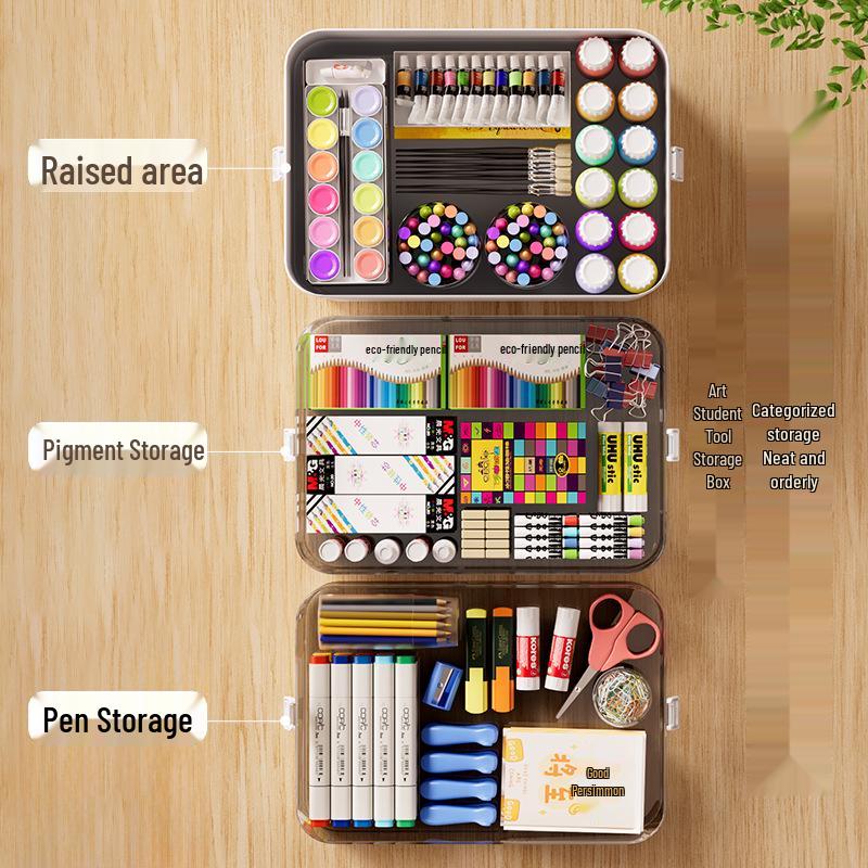 Portable Multifunctional Art Painting Toolbox: Multi-layer Plastic Storage Case for Watercolor, Chinese Painting Pigments, and Pencils