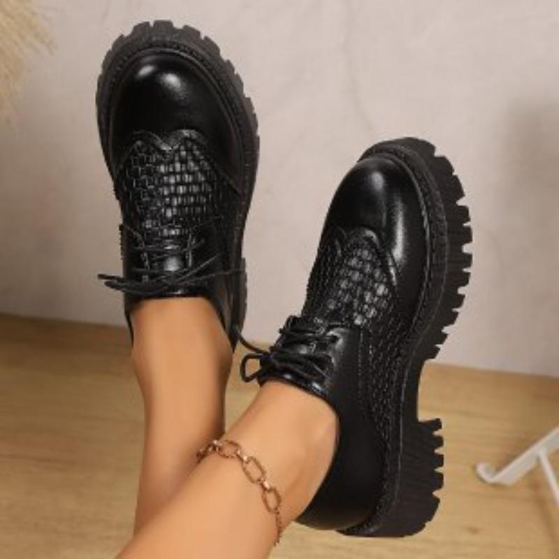 Women's Large Toe Hollow-Out Leather Dress Shoes, Thick Sole British Style Summer Flats, Breathable Plus Size Footwear