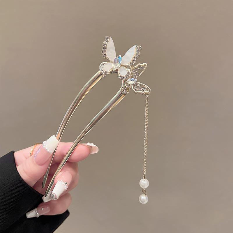 

Fashion hair accessories, metal U-shaped hair clip, elegant imitation pearl tassel hair clip, women s headwear, hair accessories Size fits all