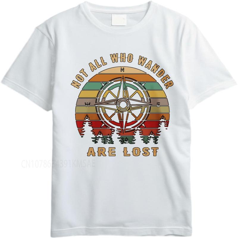 Streetwear Summer Unisex T Shirt Not All Who Wander Are Lost Compass Sunset Trees Short Sleeve Printed O Neck Tops