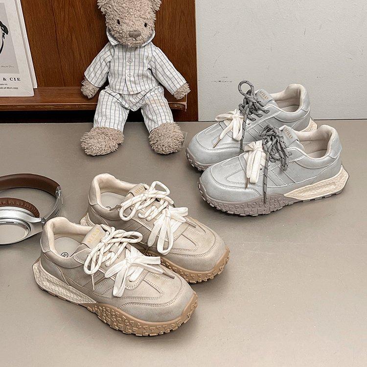 Beige Retro Feet Show Small Platform Dad Shoes Women's 2025 New Spring and Autumn Lightweight Height Increase Versatile Leisure Sports