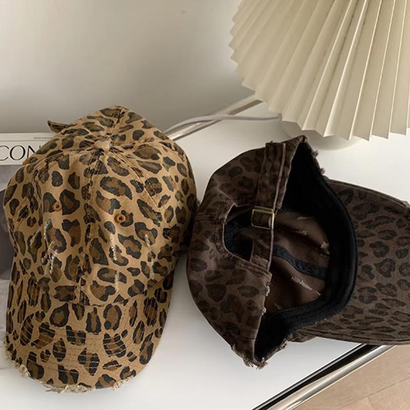 Punk Leopard Street Baseball Cap For Women Vintage Hip Hop Holes Snapback Duckbill Hats Kpop Girl Cotton Dad Trucker Hats Visors