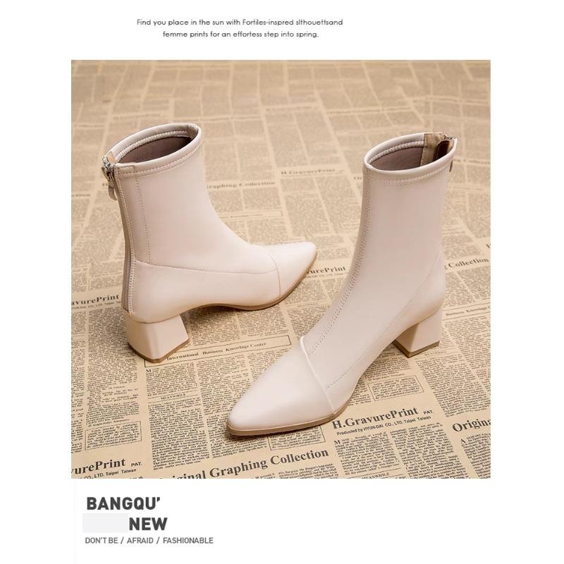Fashion 2025Autumn Winter Pointed Toe Women Ankle Boots Fashion Back Zippers Shoes Thick Heel  Short Booties
