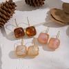 Amber Beige Resin Square Drop Earrings Daily Stainless Steel Versatile Fashion Women Girls Jewelry Gift Accessories