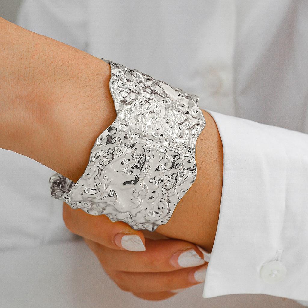 Punk Hip Hop Uneven Bracelet Bangles For Women Statement Alloy Cuff Opening Rough Bangles Men Jewelry Party Steampunk
