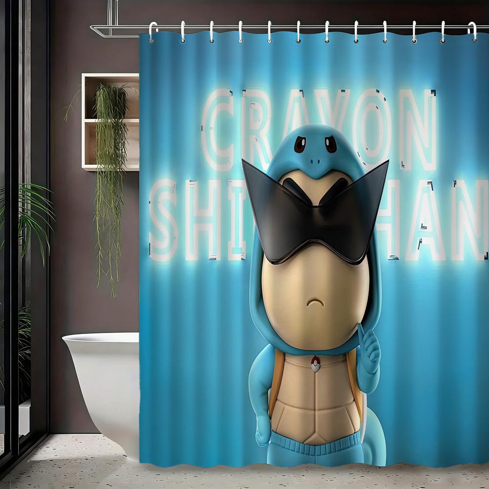 Crayon Shin-Chan Cowboy Rope Swing 2D Print Waterproof Shower Curtain, Blue Sky Bathroom Decor With Hooks