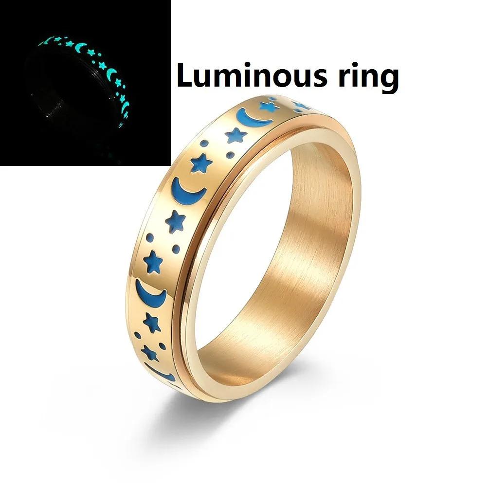 Anello Spinner Antistress Rotante in Argento Vintage con Design Luna Stella Luminosa Gioielli da Uomo per Feste Acciaio Inossidabile Nero