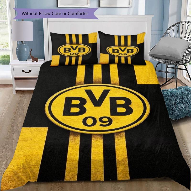 Borussia Dortmund BVB 09 Gestreiftes Bettwäsche-Set 3 Teile Bettbezug Kissenbezüge