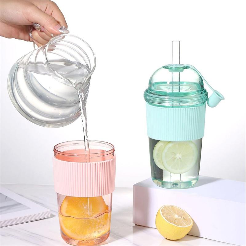 430ML Plastic Coffee Cup Cold And Heat-Resistant Water Cup Reusable Leak Proof Milk Coffee Cup Boba Cups with Lids and Straw
