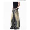 Fashion New American High Street 3D Chain Printed Jeans Men's Retro Washed Loose Candy Pants