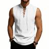 Men Stand Collar Sleeveless Shirt Lace Up Front Linen Casual Vest