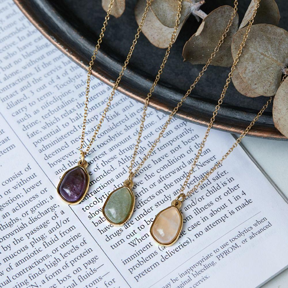Plated 18K Gold Green Stone Necklace Purple Gold Collarbone Chain Women