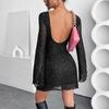 Women S Black Mesh Sequin Slim Fit Long Sleeve Dress