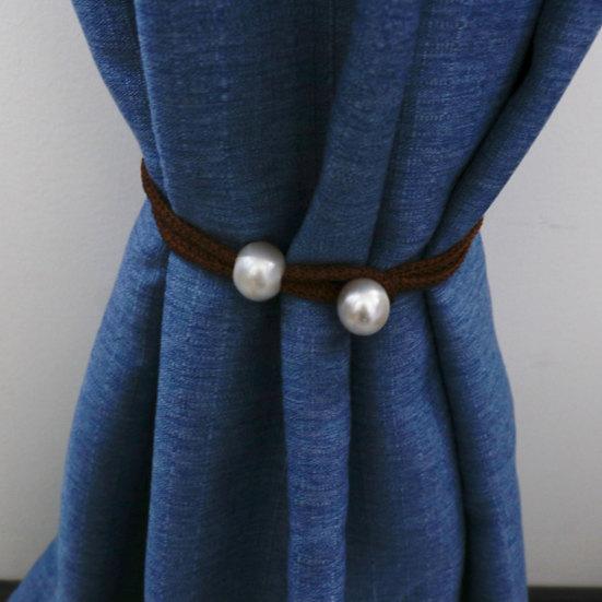 1 Pair Curtain Tiebacks for Drapes, Adjustable Curtain Rope Tie Backs, Faux Pearls Cord Curtain Buckle Holder for Home Hotel Office Window Drapery