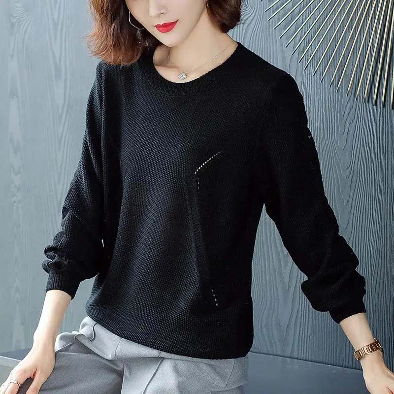 O-Neck Lace Pullover Sweater Loose Knitted Hollow Solid Top Spring Versatile Women's Knitwear