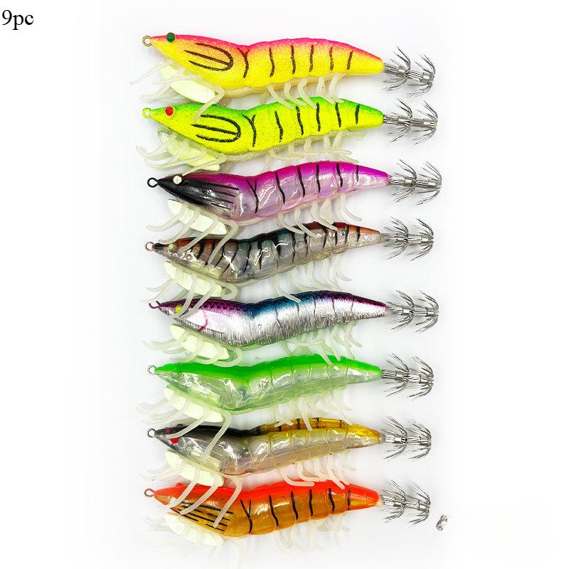 

8 шт./компл. Светящийся деревянный крючок для креветки-кальмара, Деревянная приманка для луя с пробковой ножкой и погремушками, Искусственная приманка Деревянная креветка