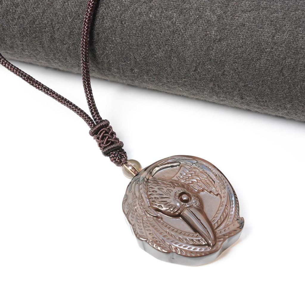 Europäische & Amerikanische Kristall Obsidian Tukan Anhänger Halskette - Eis Obsidian Rabe Design für Männer