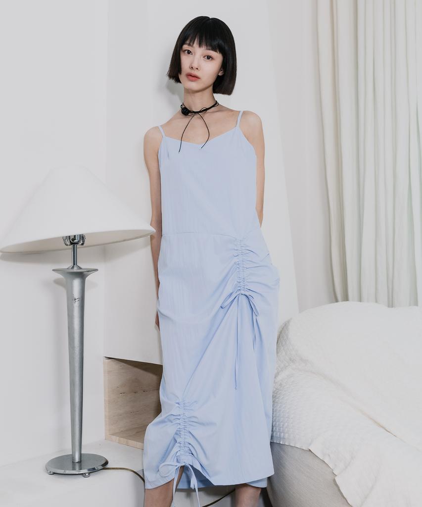 HIGH SCHOOL DISCO Shirred Detail Sleeveless Long Dress Sky Blue