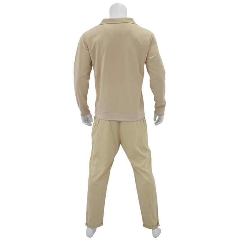 Autumn/Winter New Arrival: Men's Waffle Weave Casual Long-Sleeved Top and Trousers Two-Piece Set
