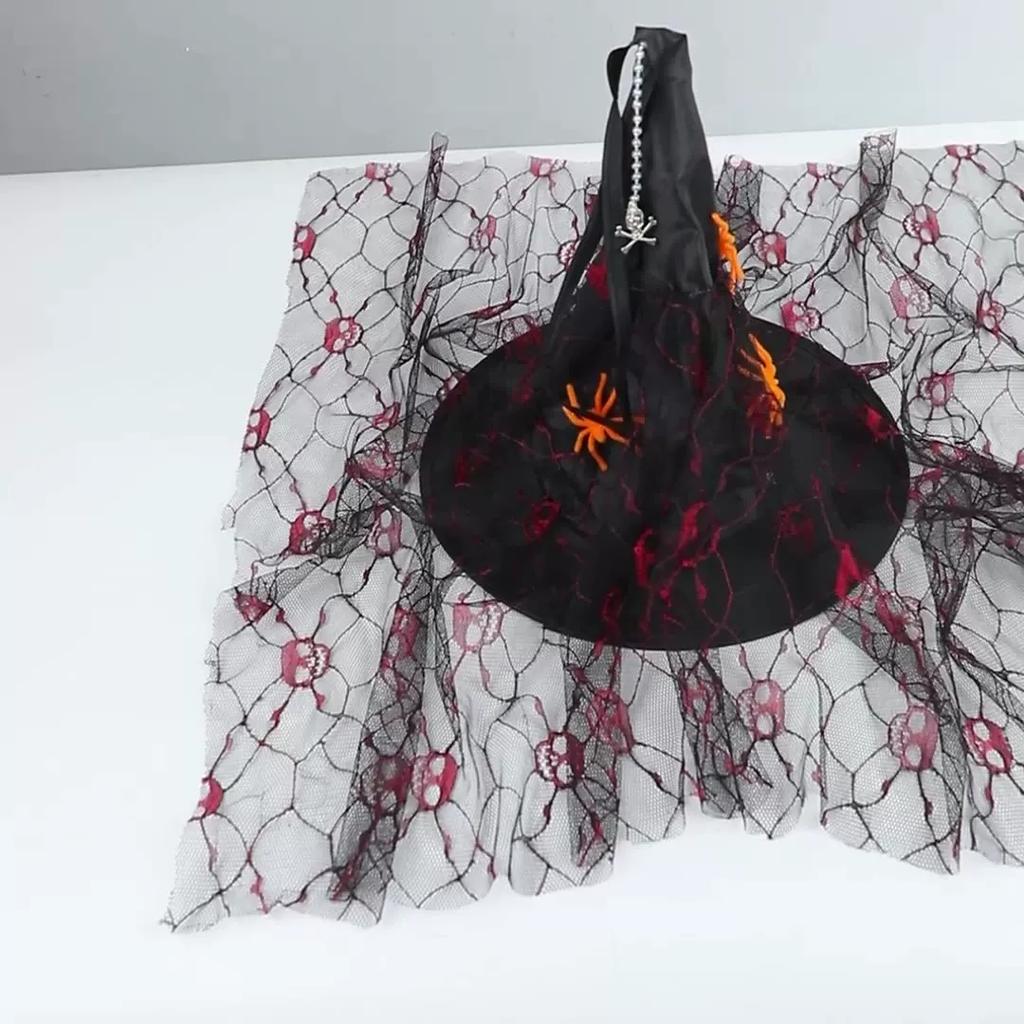 Dark Gothic Spider Lace Witch Hat Halloween Cosplay Party Costume Crone Headwear for Women Men Unisex Adult