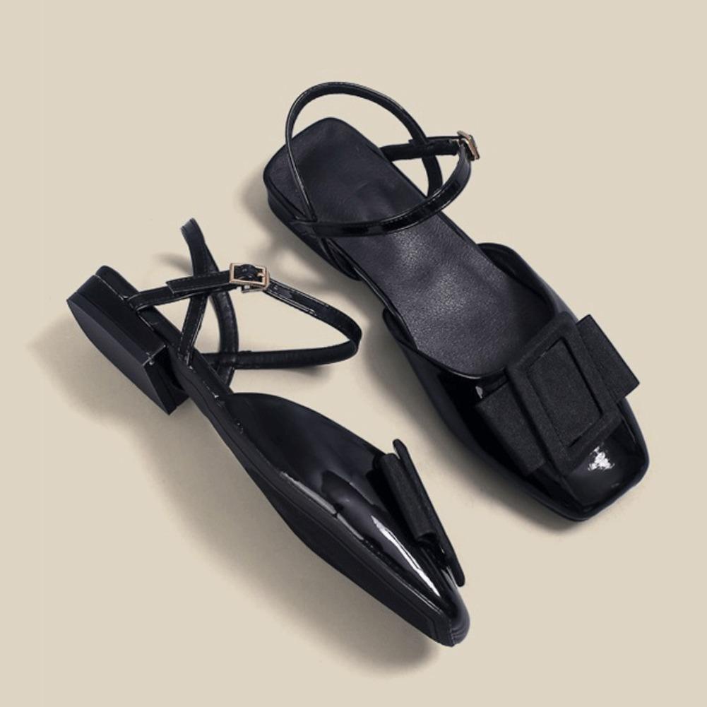 Fashion Elegant French Style Bow Women's Sandals Summer 2025 New Red Mary Jane Shoes Thick Heel Wedding Shoes Polyurethane Face Material