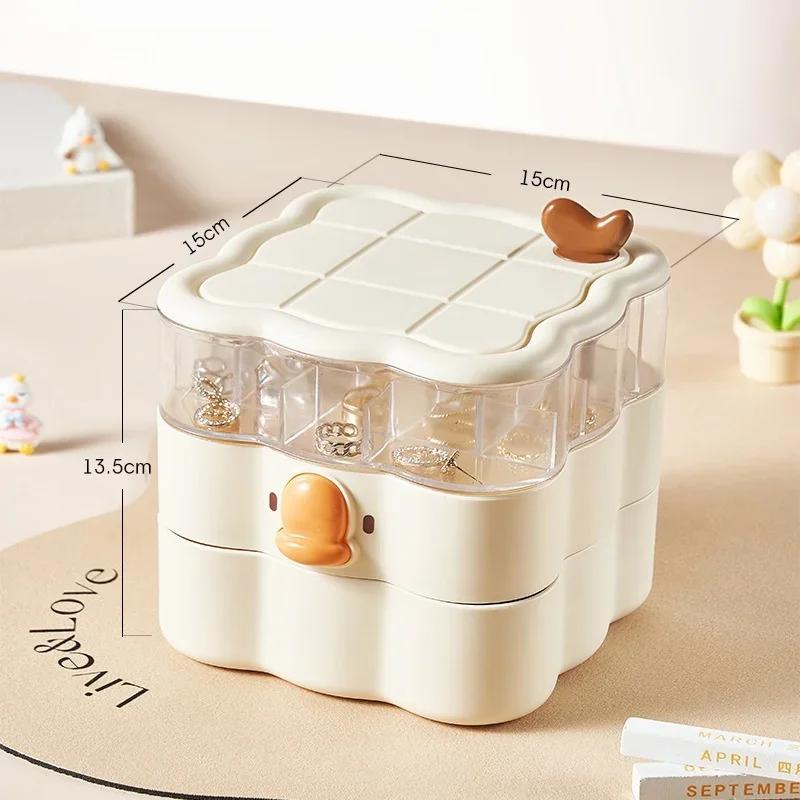 

Вращающаяся шкатулка для хранения ювелирных изделий, многослойная настольная шкатулка для хранения, аксессуары для волос, шкатулка для макияжа с крышкой, пылезащитная шкатулка для ювелирных изделий