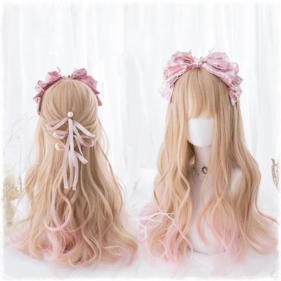 Synthetic Red Black Blonde White Lolita Wigs For Women Long Straight Wig With Bangs Genshin Impact Cosplay Wig