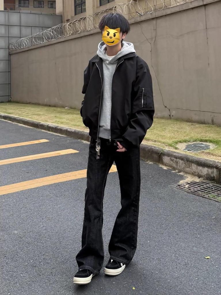 Men's Black MA1 Bomber Jacket - Autumn Streetwear Cool Lapel Short Silhouette Baseball Outerwear.