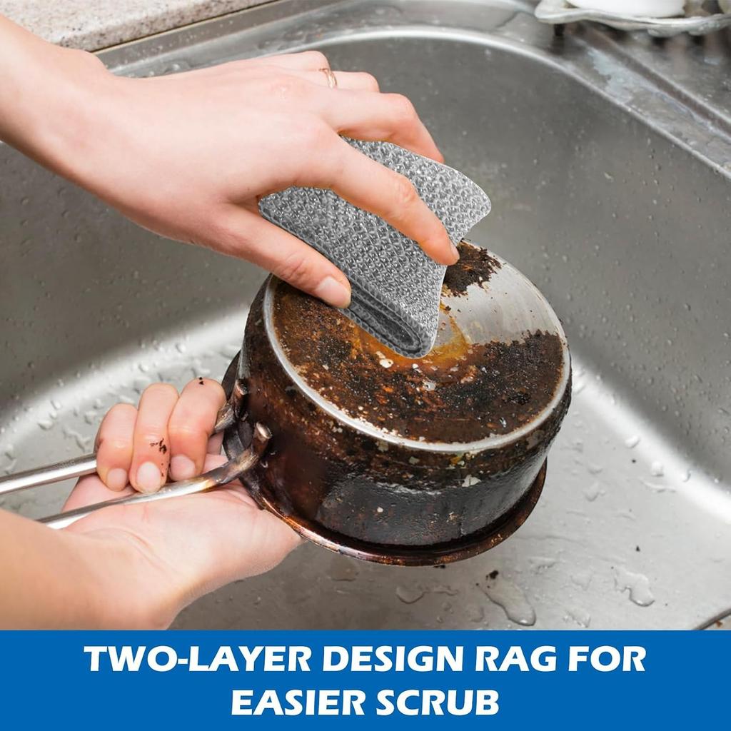 6 pcs Wire Dishwashing Rag for Wet and Dry,Non-Scratch Wire Dishcloth,Multipurpose Cleaning Pads, Time-Saver Kitchen Wipes Cleaning Cloths, Silver
