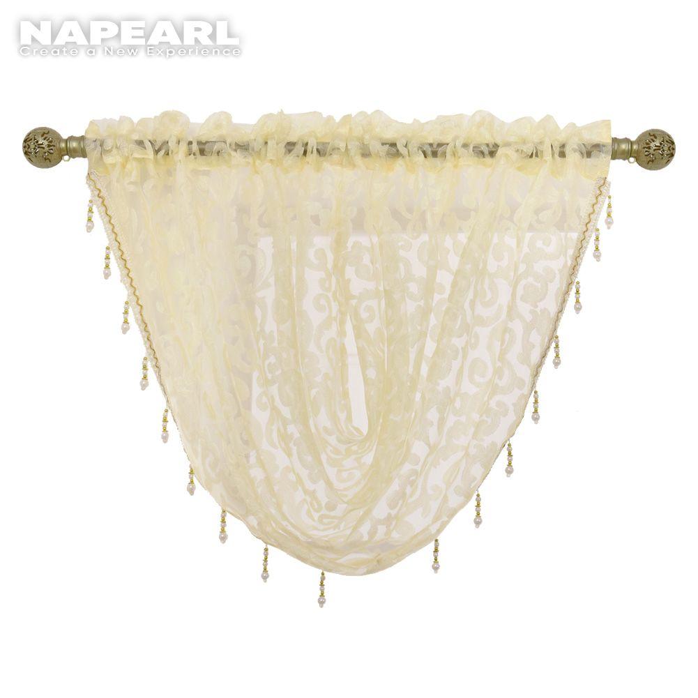 1PC NAPEARL Modern Beaded Jacquard Flower Tulle Curtain Valance for Window Decor