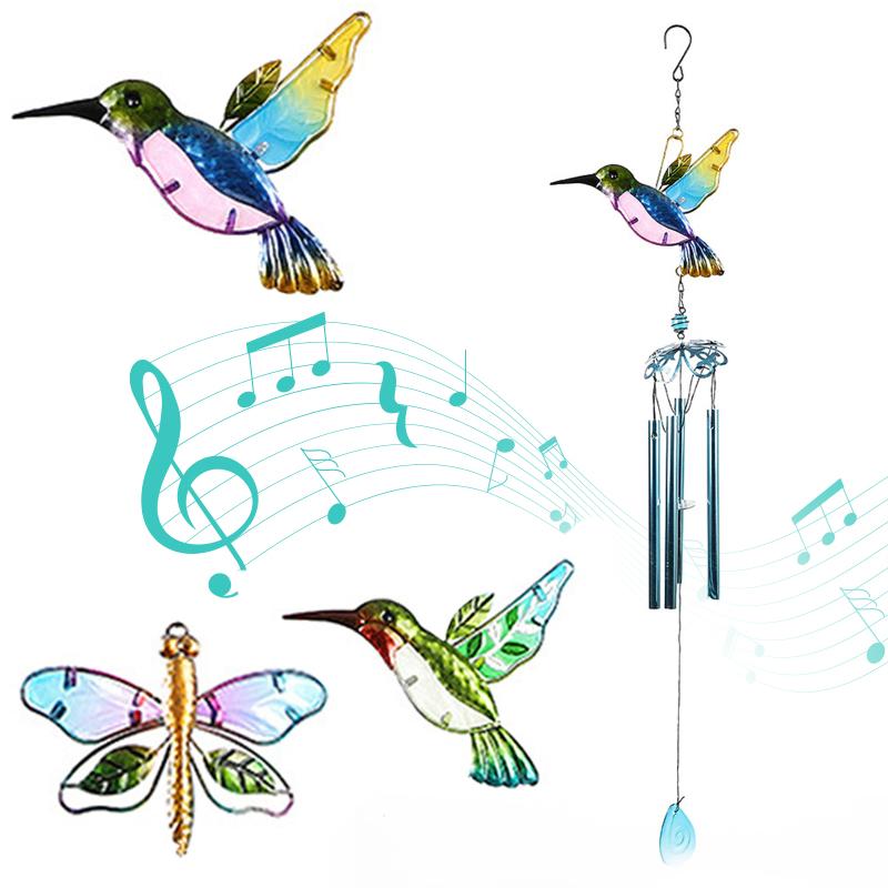 2ks Větrné zvonkohry Závěsný přívěsek Kolibřík Vážka s hliníkovými trubkami pro zahradní terasu