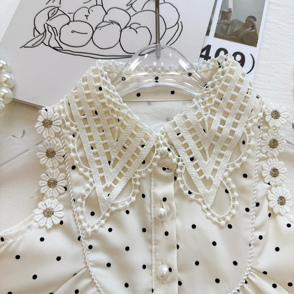 Girls' Polka Dot Flower Collar Doll Top & Shorts Set - Summer 2026 Trendy Two-Piece