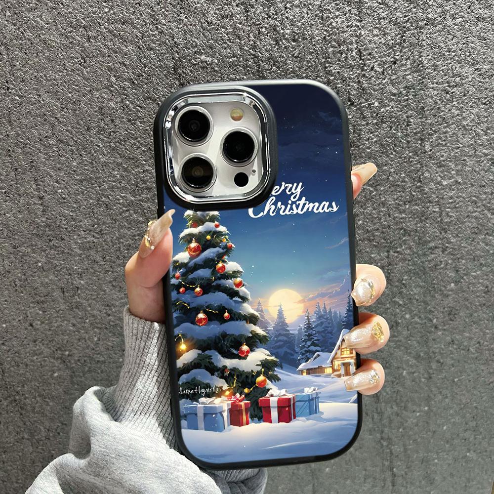 N110 Happy New Year Merry Christmas snowman Soft Phone Cases for iPhone 16Pro Max Xiaomi 11 Lite 5G NE Redmi Plating Frame Camera Protector Back Cover